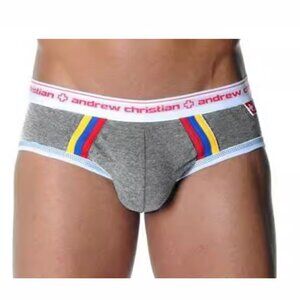 Andrew Christian Vintage Briefs Gray w Racing Stripes and Show It Large